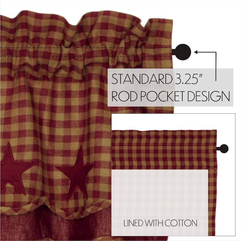 Primitive Kitchen Curtains VHC Star Valance Rod Pocket Cotton Star Appliqued