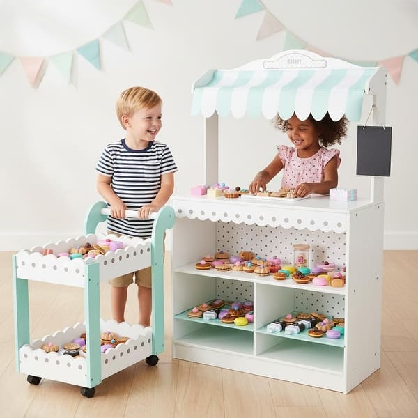 slide 2 of 13, Teamson Kids Wooden Bakery Shop Playset with Bakery Stand and Cart, Pretend Baked Foods, Play Kitchen Toy for Toddlers and Kids Kids - Kitchens