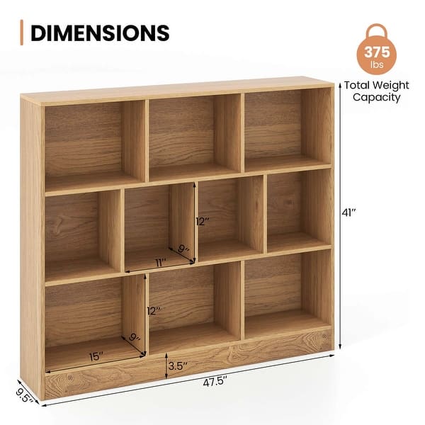 dimension image slide 1 of 2, Costway 10-Cube Bookcase for Kids 41"Wooden Toy Storage Organizer for - See Details