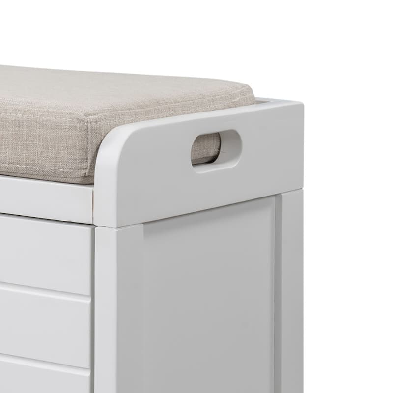 Modern Farmhouse Style Wooden Bench with 2 Drawers and a Woven Storage Basket