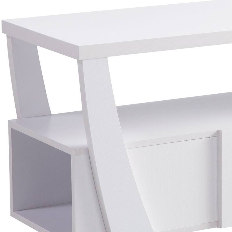 HomeRoots 60" White Wood Enclosed and Open Storage TV Stand - 60.00 in. x 22.00 in. x 15.50 in.