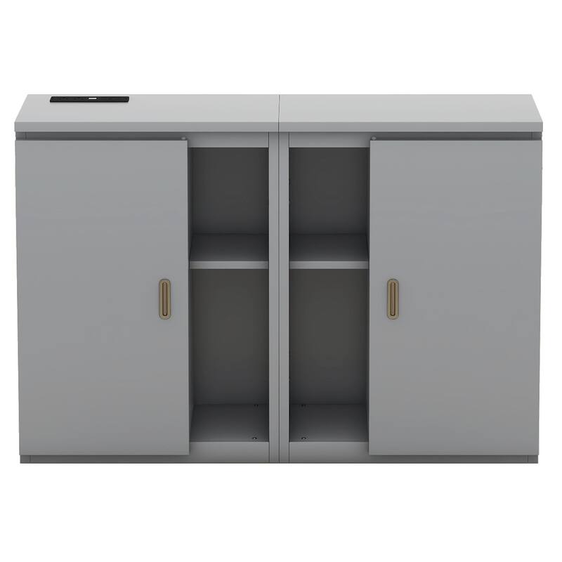 Full Size Murphy Bed Cabinet with Storage Shelves and USB Ports, Wooden Floor Bedframe, Foldable/Space Saving Design
