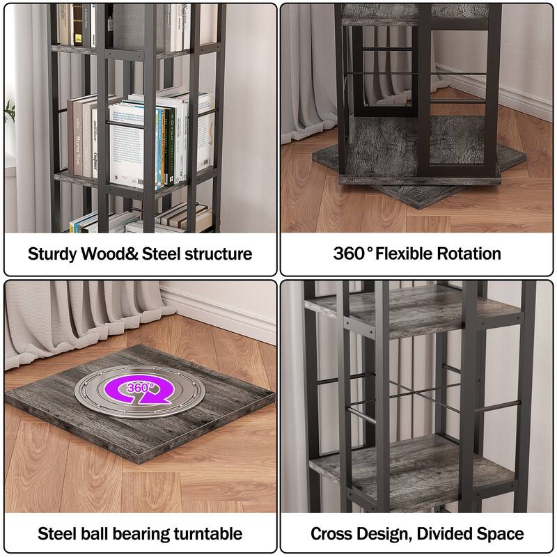 Corner Rotating Bookshelf, 360 Display Wood Spinning Bookshelf, Floor Standing Bookcase Organizer Storage Rack