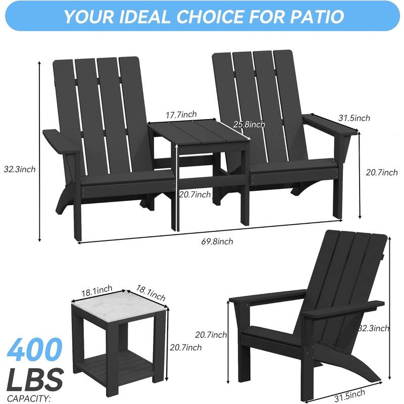 5-Piece Adirondack Chair Set, Combination Seat Coffee Table