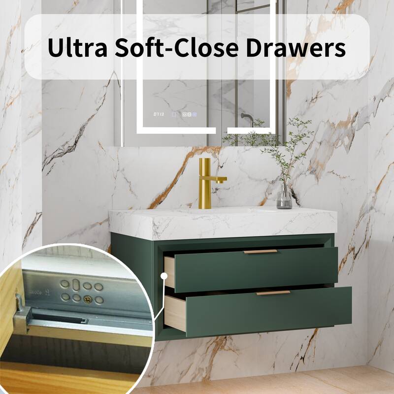 Modland 36" Wall-Mount Vanity with LED Light & 2 Soft-Close Drawers - Solid Oak, Black,White,Blue,Green - 36 inch