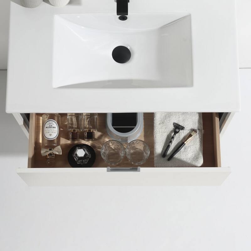 24"/30"/32"/36" Floating Bathroom Vanity Set with Ceramic Sink
