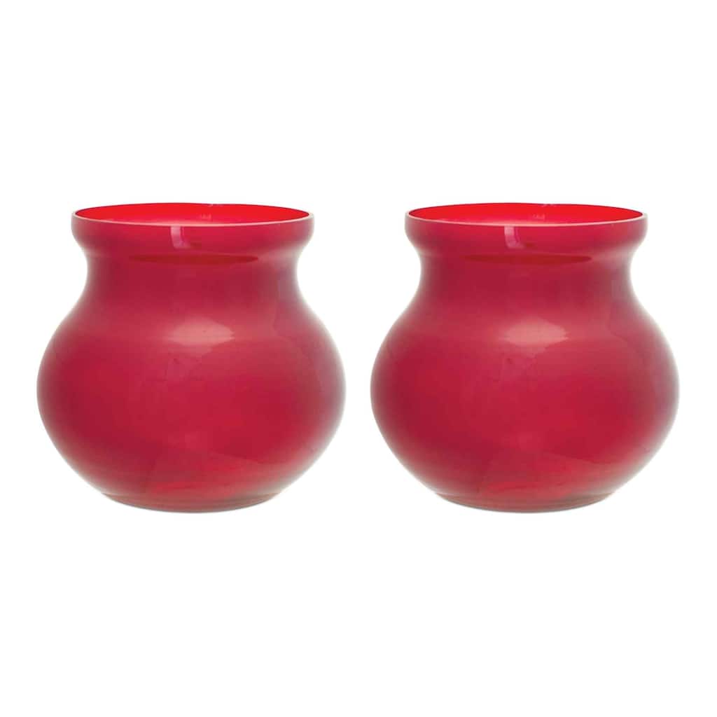 Set of 2 Red Round Decorative Glass Vases 6"