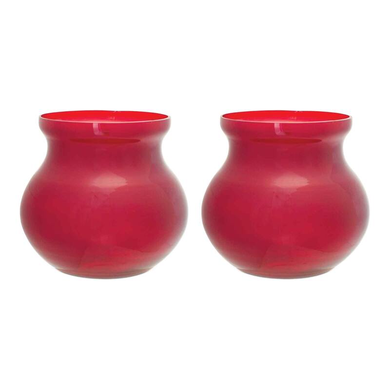Set of 2 Red Round Decorative Glass Vases 6"