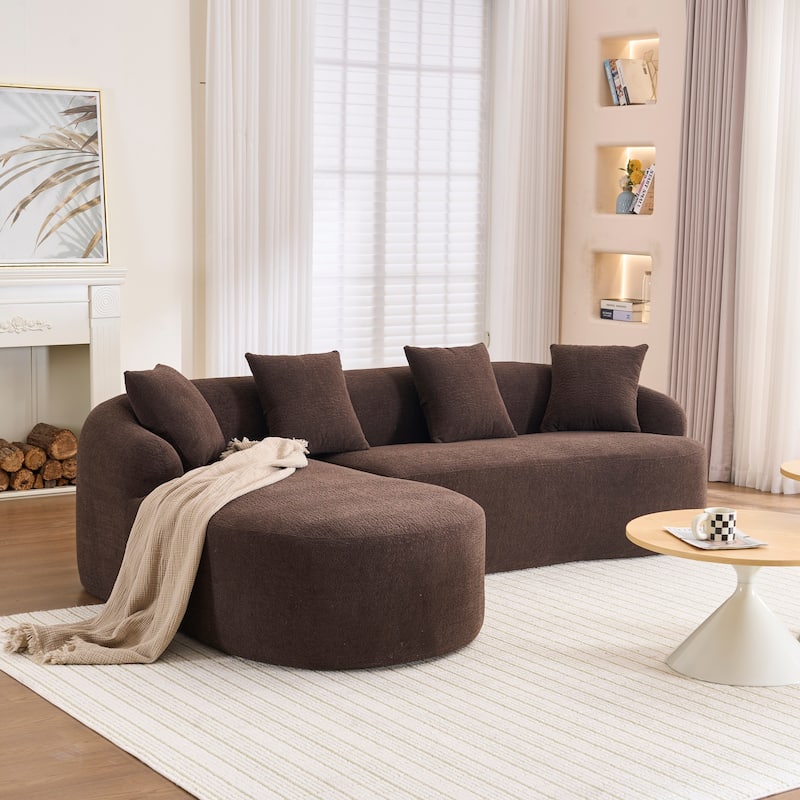 L-Shaped Sectional Sofa with Curved Chaise, Chenille Boneless Cloud Sofa, Modular 4-Seater Sofa with 4 Throw Pillows