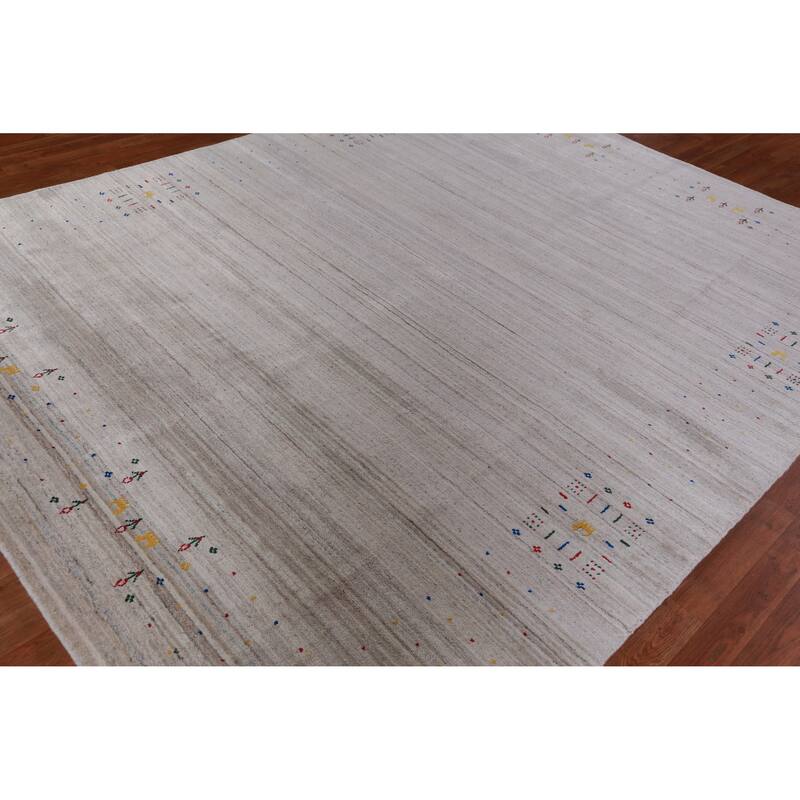 Hand Knotted Oriental 100% Wool Carpet Tribal Animal Pictorial Greys & Charcoal Gabbeh Area Rug - 10' 1'' X 8' 1''