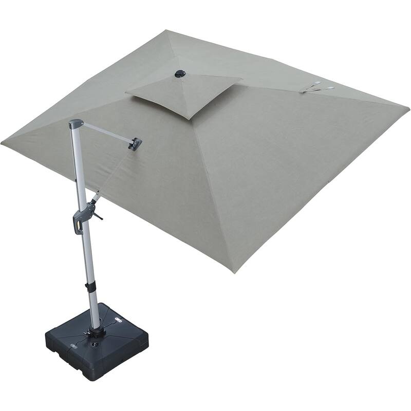 PURPLE LEAF 09x12/10x13 ft Rectangular Sunbrella Patio Cantilever Umbrella with Base - Cast Ash/09x12ft