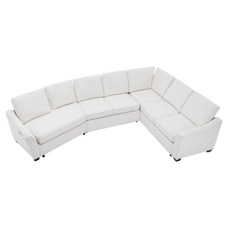 129.5" Sectional Sleeper Sofa with Pull-Out Bed Modern L-Shape Couch Bed
