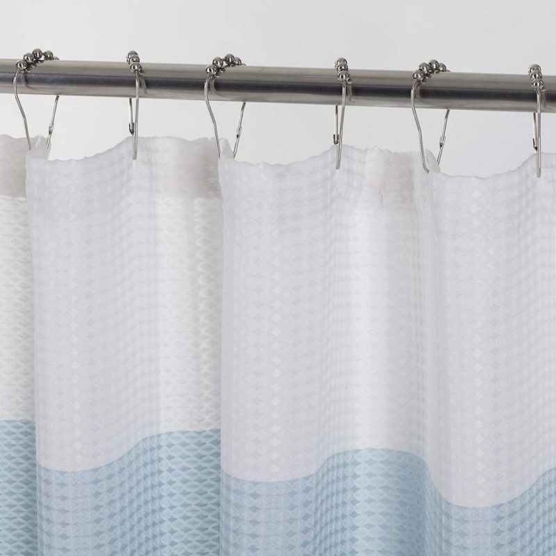 HomeRoots 72" White And Blue Striped Shower Curtain