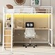 preview thumbnail 2 of 14, Oak Natural Wood + Antique White Twin Size Metal Wood Loft Bed with Desk and Shelves, Drawers, LED Light, USB Charging Station