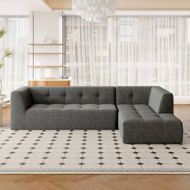 Modular Sectional Couches Floor Recliner Couch, Living Room Upholstered Sleeper Sofa Bed L-Shaped Sofa Set, Set of 2