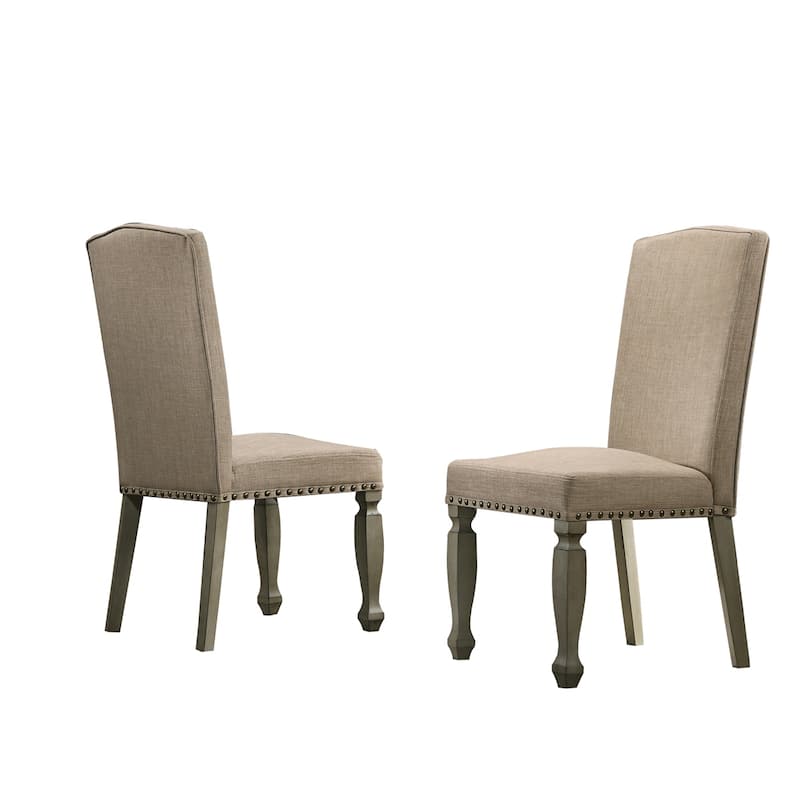 Antique Gray Finish Upholstered Nailhead Dining Chair, Set of 2
