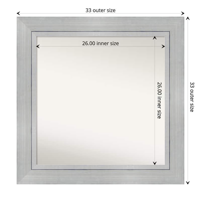 Non-Beveled Wood Bathroom Wall Mirror - Romano Silver Frame - 33 x 33 in - Romano Silver