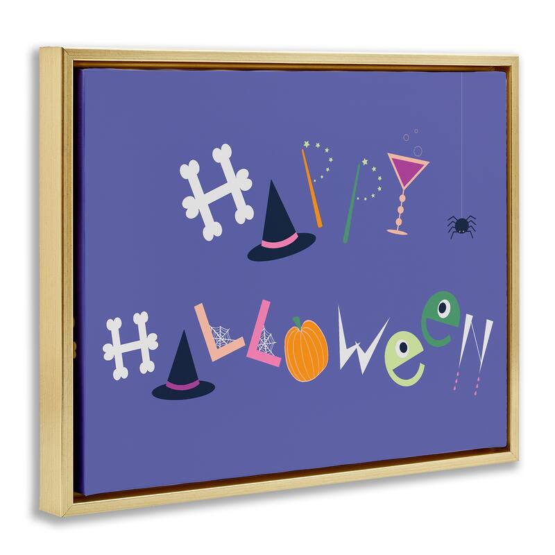 Stupell Eclectic Happy Halloween Framed Floater Canvas Wall Art Design By Sazerelli Designs