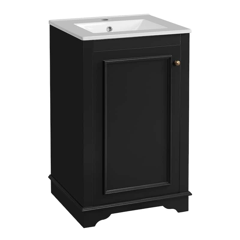 Roomfitters 20" Bathroom Vanity with Ceramic Sink, Freestanding Single Cabinet with Adjustable Shelf and Soft-Closing Door