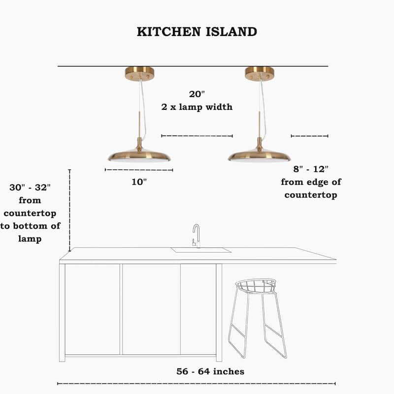 Modern Glam 1-Light Metal Gold LED Pendant Light Kitchen Island Lights for Dining Room - 10" D x 8" H