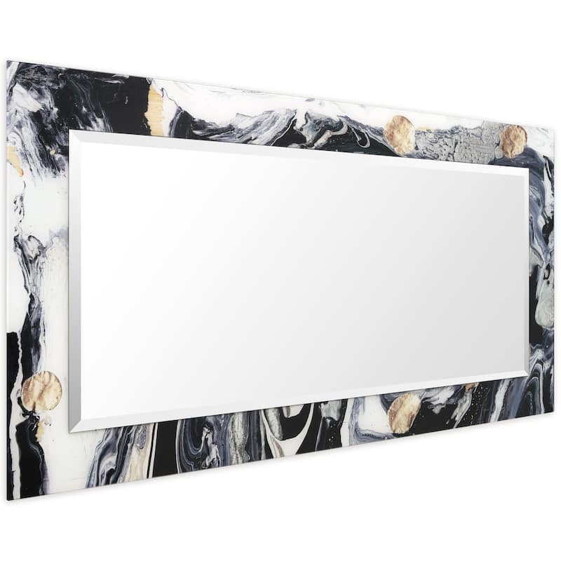 Ebony & Ivory Rectangular Beveled Mirror on Free Floating Printed Tempered Art Glass - Clear - 54" x 28"