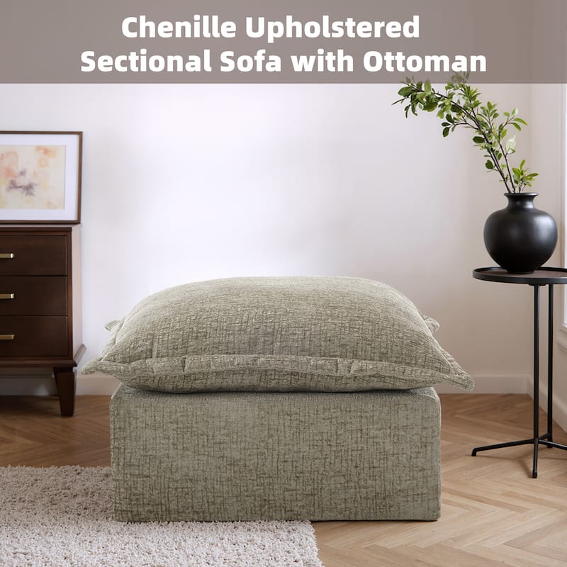 31.7"W Oversized Chenille Upholstered No Assembly Square Ottoman