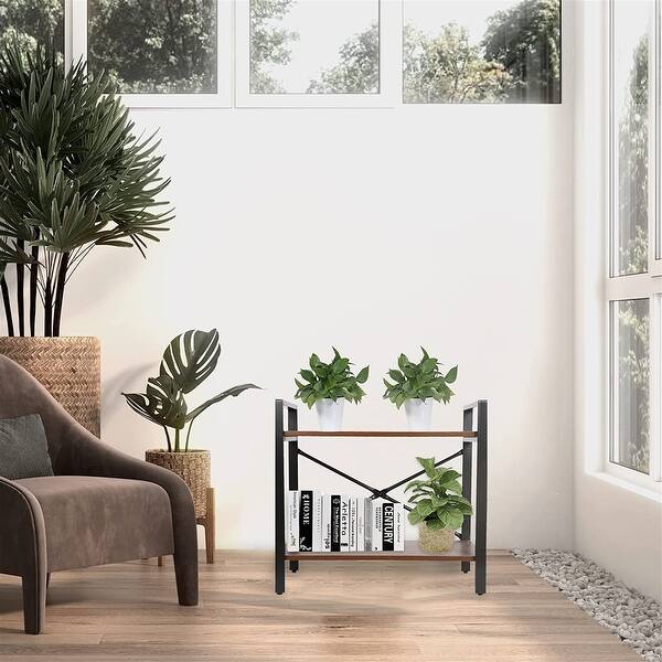 2 Tier Frame Bookshelf Storage Rack Shelves Double Layer Wood Shelf ...