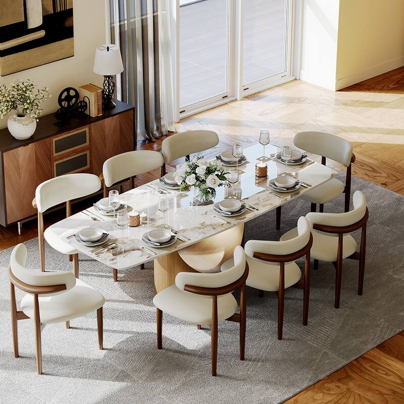 63"-94" Hobart Modern Dining Table with Rectangular Sintered Stone Tabletop and Carbon Steel Leg for 4-10