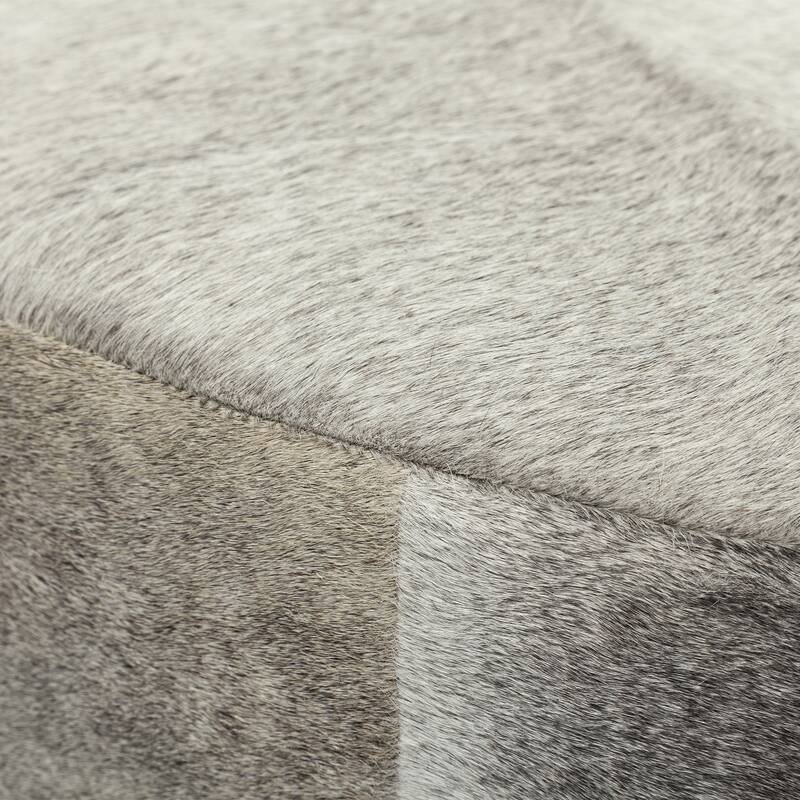 Gray Cowhide Ottoman with Metal Base