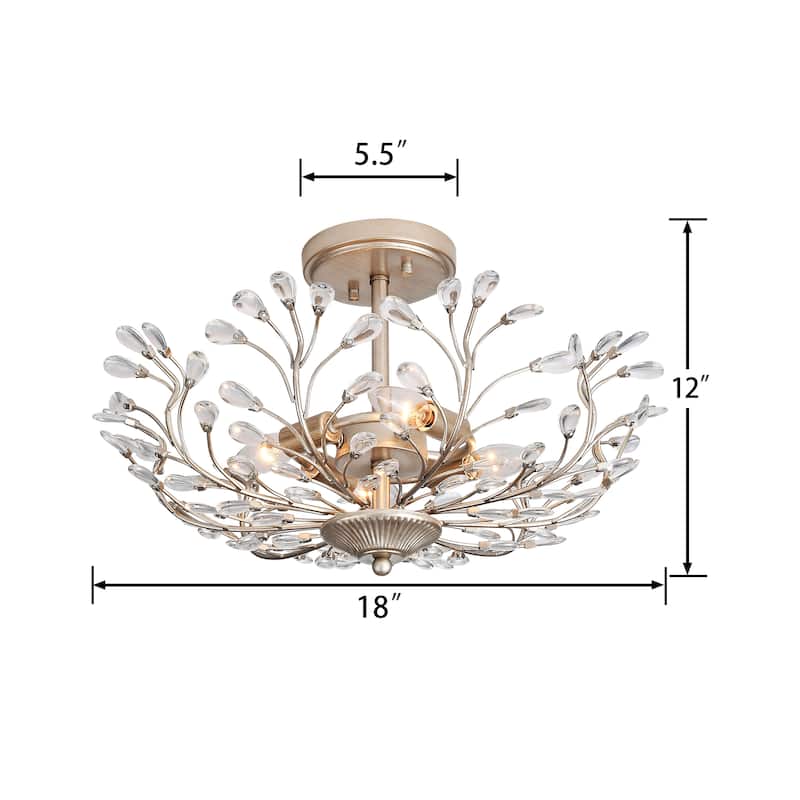 Flavia 4-light Crystal Beaded 9-Branch Semi-Flush Mount - 18 inches in diameter x 12 inches H