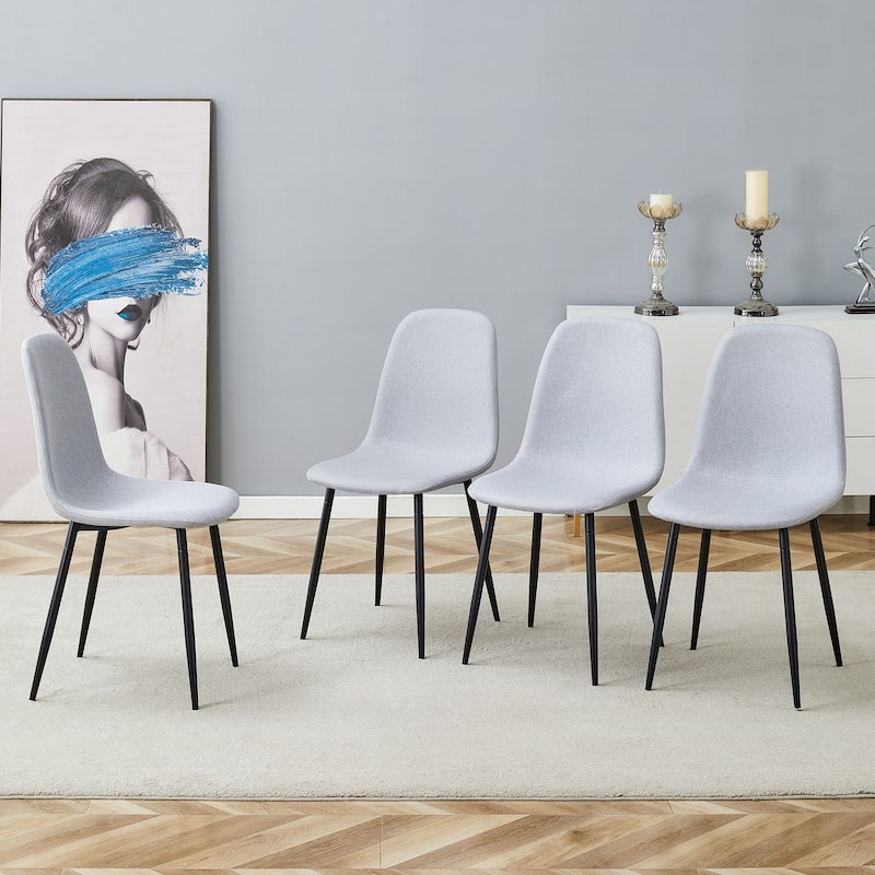Linen Dining Chair Set of 4, Dining Room Kitchen Upholstered Side Chairs, Visitor Chair, Accent Chair with Metal Legs