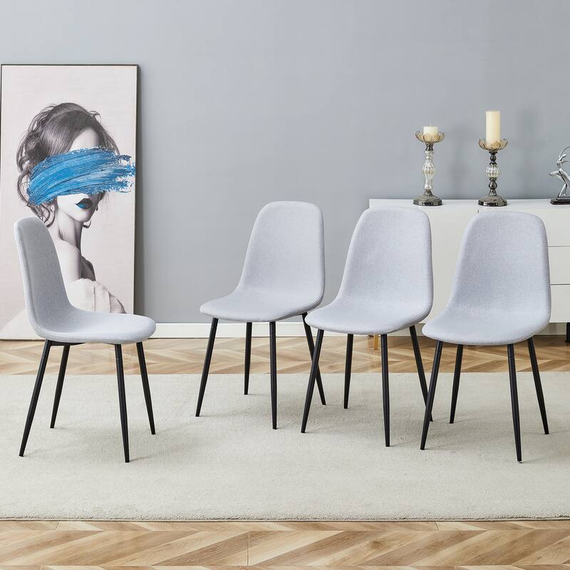 Modern 4 Piece Fabric Dining Chair Set with Cushions, Metal Legs, Non Slip Feet for Dining Room Kitchen Bedroom Living Room
