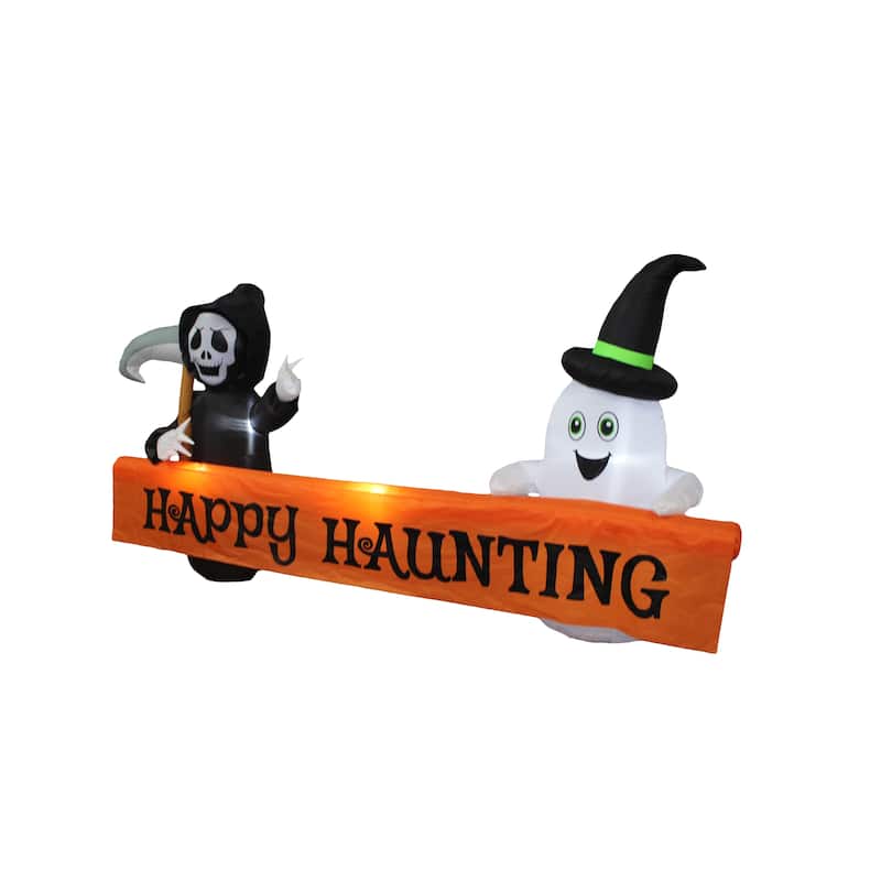A Holiday Company 8ft Inflatable Happy Haunting Banner, 4 ft Tall, Multi