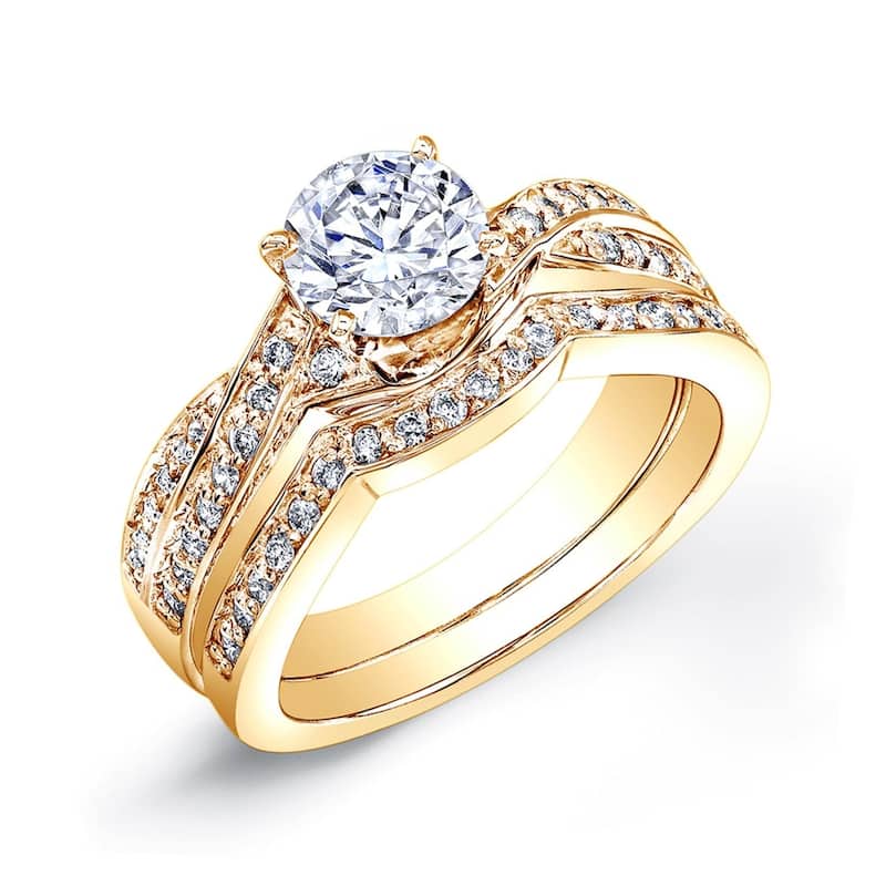 Auriya 14k Gold 3/4ctw Twisted Round Diamond Engagement Ring Set (H-I, I1-I2) - Yellow - 4