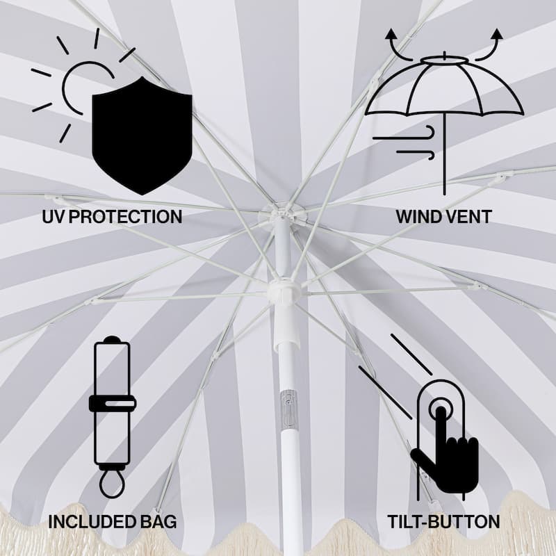 Mariner 6.5ft Classic Fringe Umbrella w/ Tilt & Bag