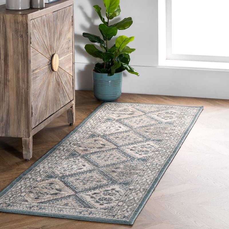 Nuloom Becca Traditional Tiled Area Rug - 2'6" x 8' Runner - Blue