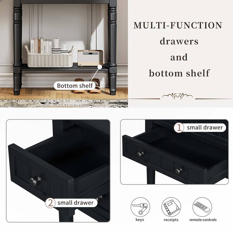 Narrow Console Table with Drawers and Bottom Shelf