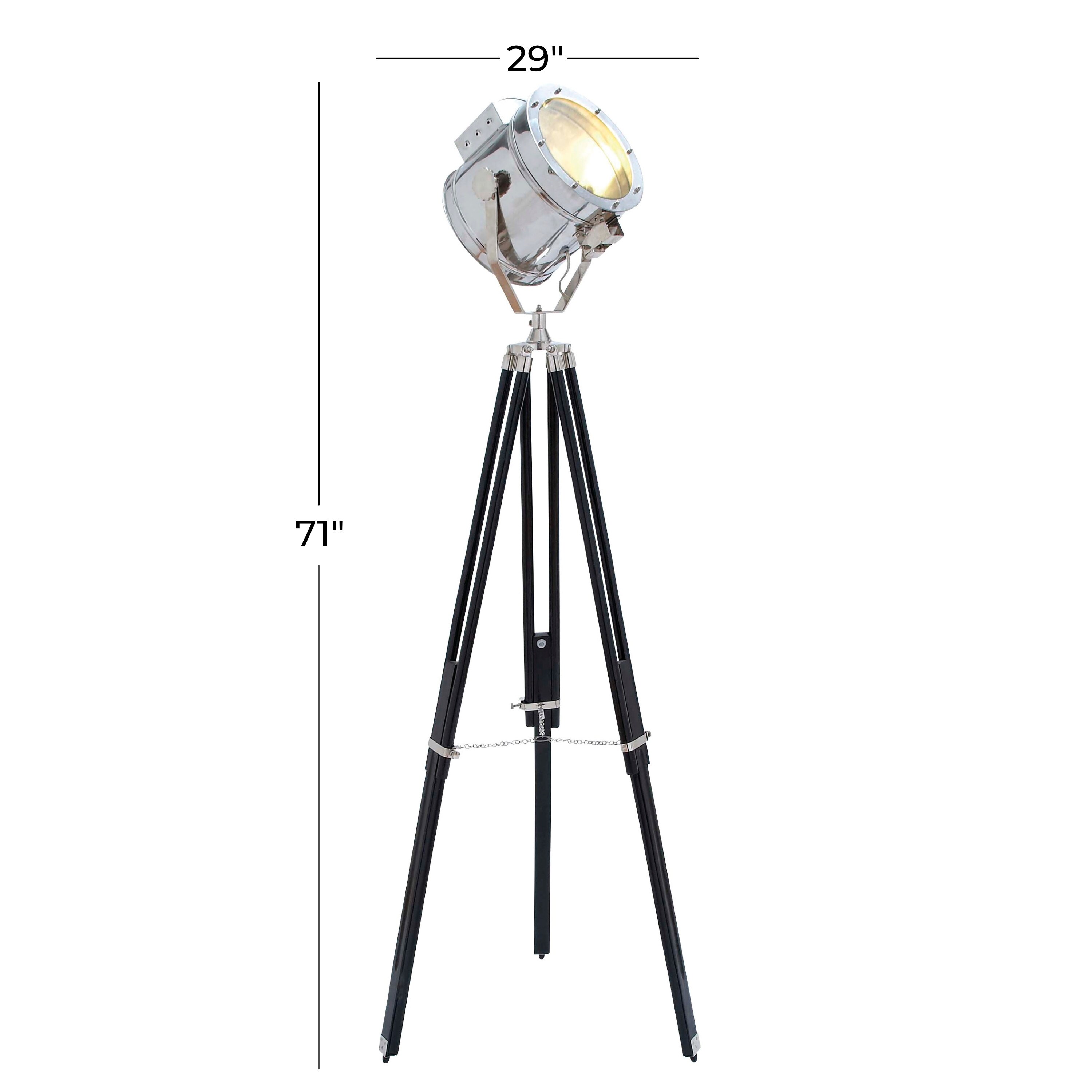 Wood Spotlight Room Floor Lamp with Silver Metal Accents Black Roche River Decor