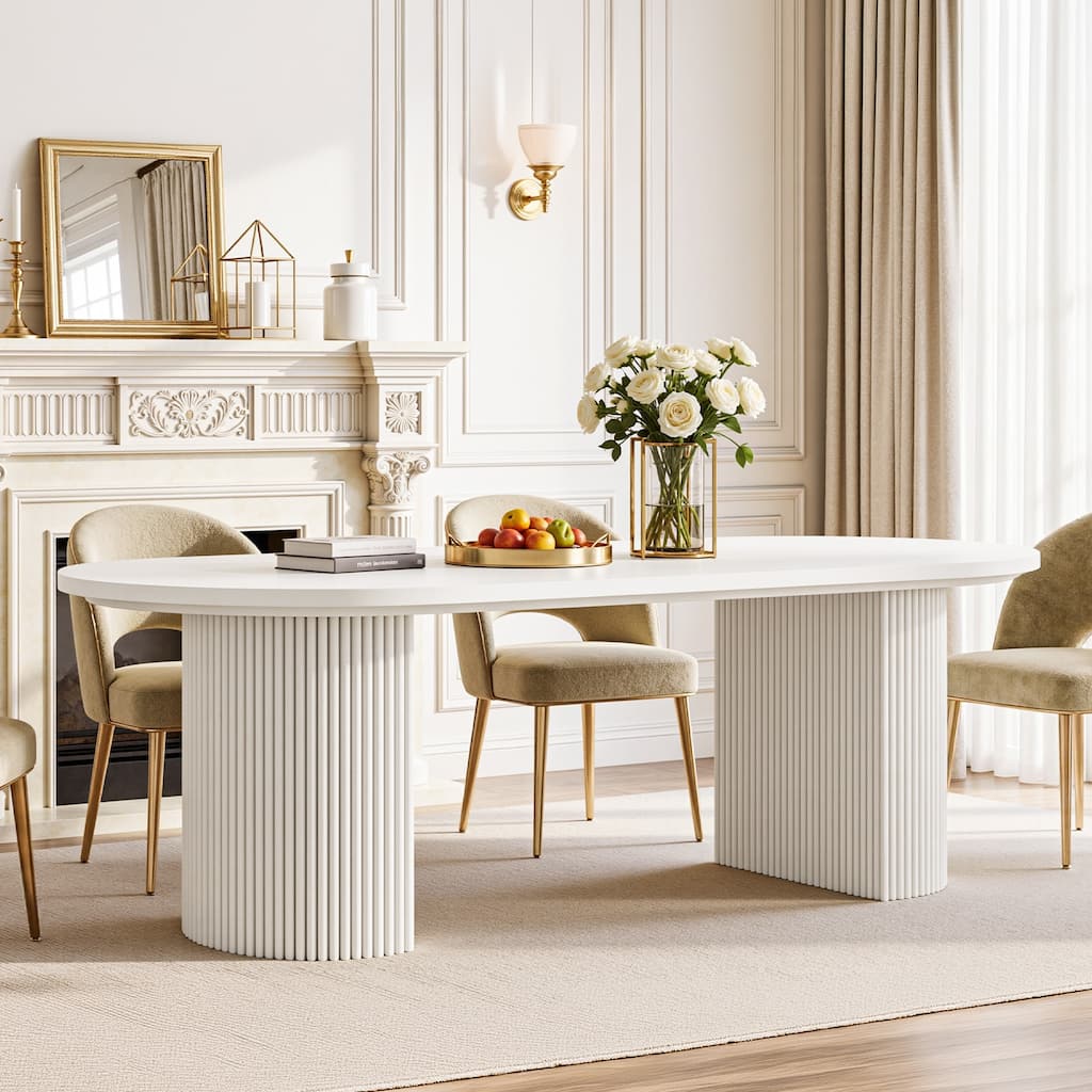 Modern Dining Table for 4-6, 63-Inch Cream White Kitchen Table