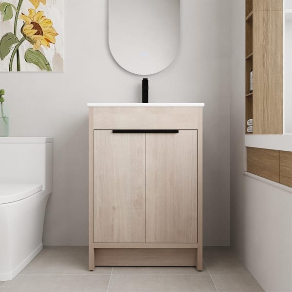 slide 2 of 56, BNK 24''/30''/36'' Bathroom Vanity With Sink, Freestanding Bathroom Vanity with 2 Soft Close Doors and 1 Shelf Plain Light Oak - 24''W