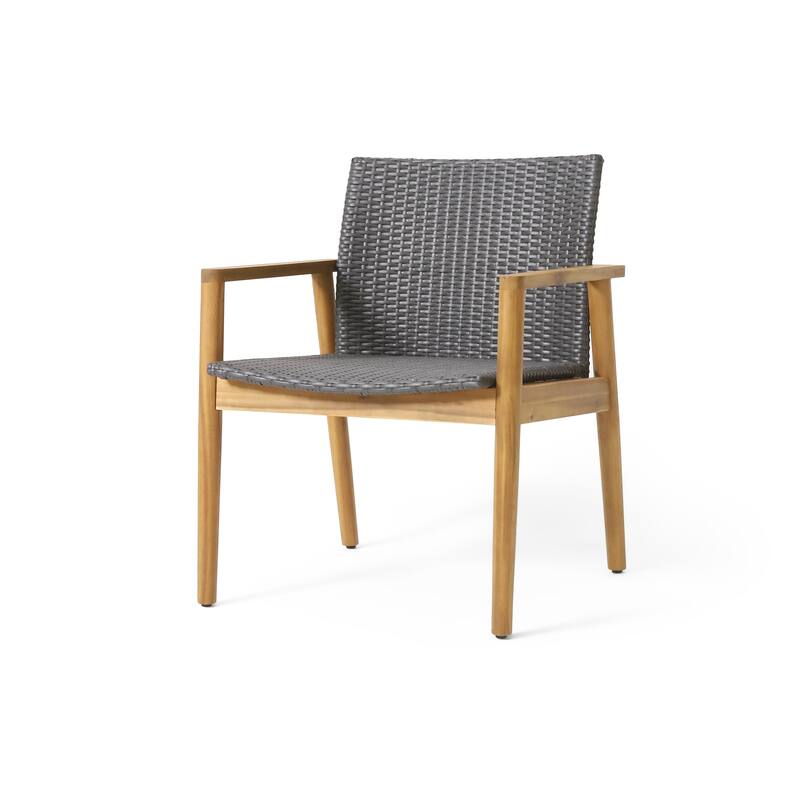 Roomfitters Outdoor Wicker Club Chair Set of 2, Patio Lounge Seating with Acacia Wood Frame, Natural