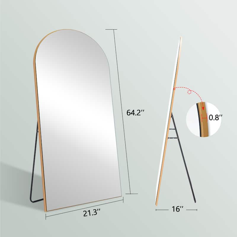 Arched Floor Mirror With Stand,Wood Frame Full Length Mirror,Wall-Mounted Mirror