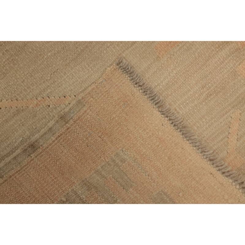 Hand Woven Oriental 100% Wool Carpet Southwestern Tribal Beige & Ivories Kilim Runner Rug - 10' 0'' X 2' 6''