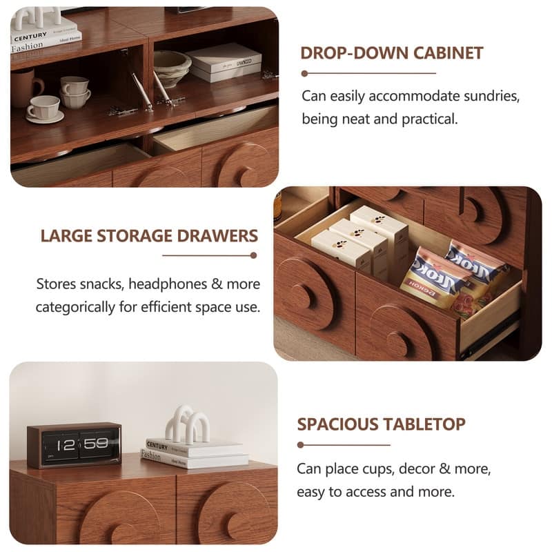 Modern 1-4 Pieces Modular Walnut Color Cabinets,TV Stands with Brown Solid Wood Veneer, Drawers & Caninets