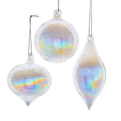 Kurt Adler 80MM Clear Iridescent Ball, Onion and Teardrop Ornaments, 3 Piece Set - N/A