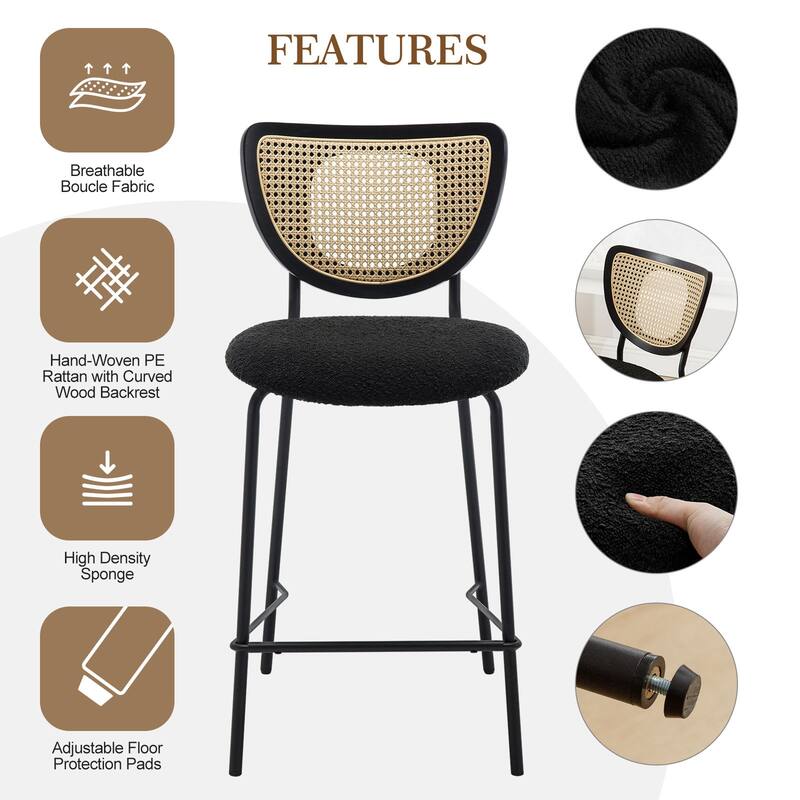 26" Rattan Counter Height Bar Stools Set of 2/3/4 - 37.8"H x 17.7"W x 21.7"D