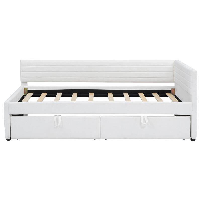 Twin Size Upholstered Daybed with Roll-Out Trundle, Space-Saving Wooden Frame, No Box Spring Needed