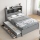 preview thumbnail 2 of 10, Full Size Platform Bed Frame with Trundle, Storage Drawers, USB Ports, and Shelves for Bedroom, Easy to Assemble, Grey