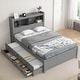 preview thumbnail 14 of 22, Full Size Platform Bed Frame with Trundle, Storage Drawers, USB Ports, and Shelves for Bedroom, Easy to Assemble, White