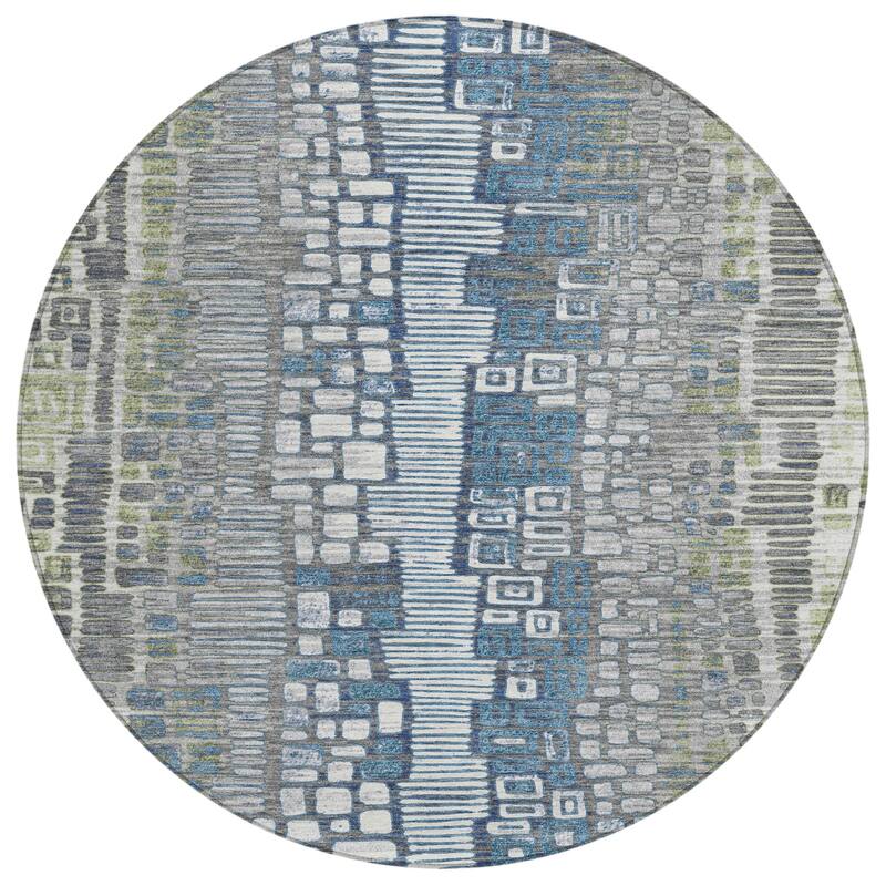 Machine Washable Indoor/ Outdoor Geo Mosaic Chantille Rug